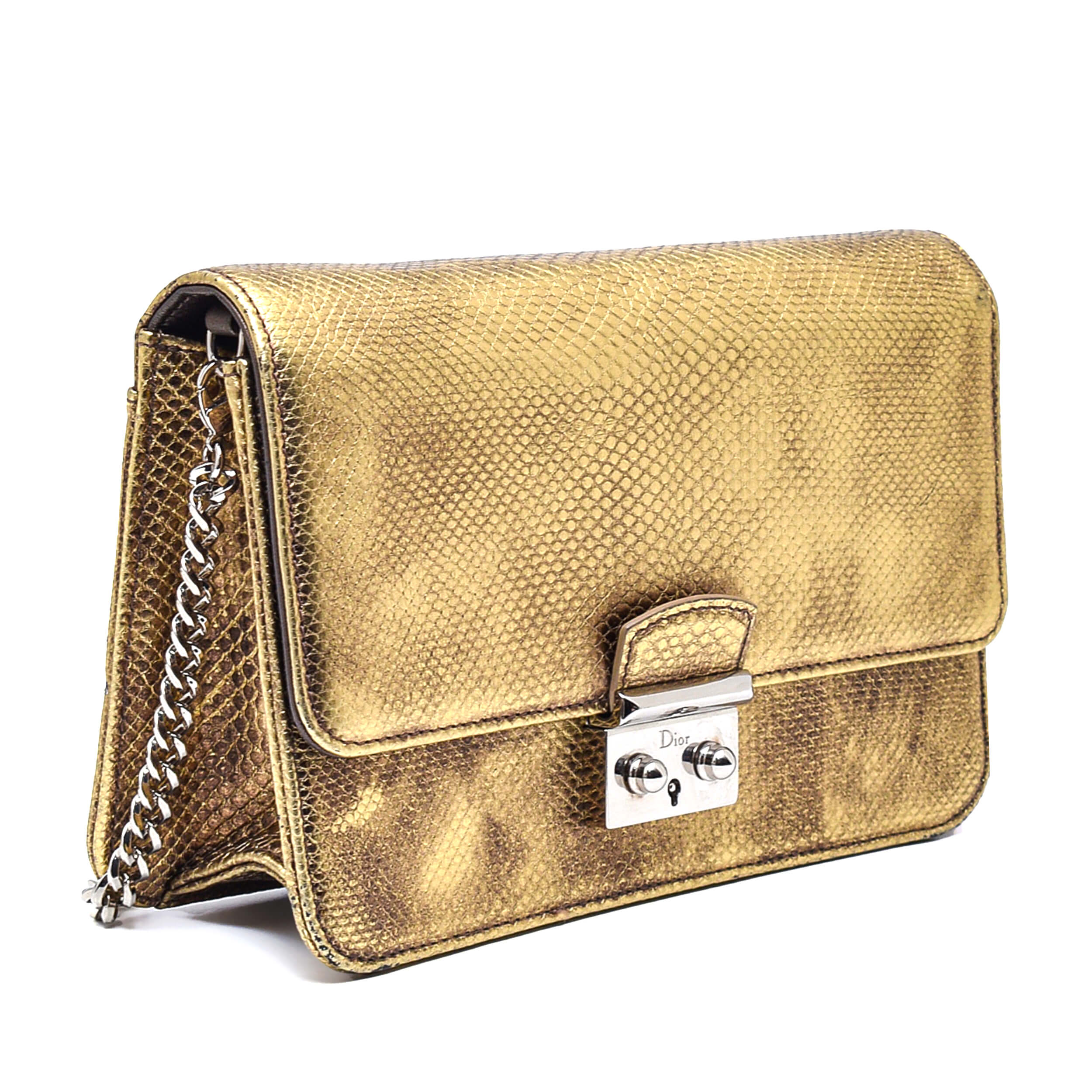 Christian Dior - Gold Exotic Leather Wallet on Chain Bag